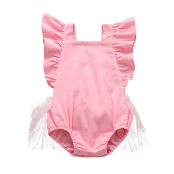 

Lovely Retro Baby Girls Fly Sleeve Romper Soft Cotton Summer Sleeveless Toddler Pleated Jumpsuit Overalls 0-24M1