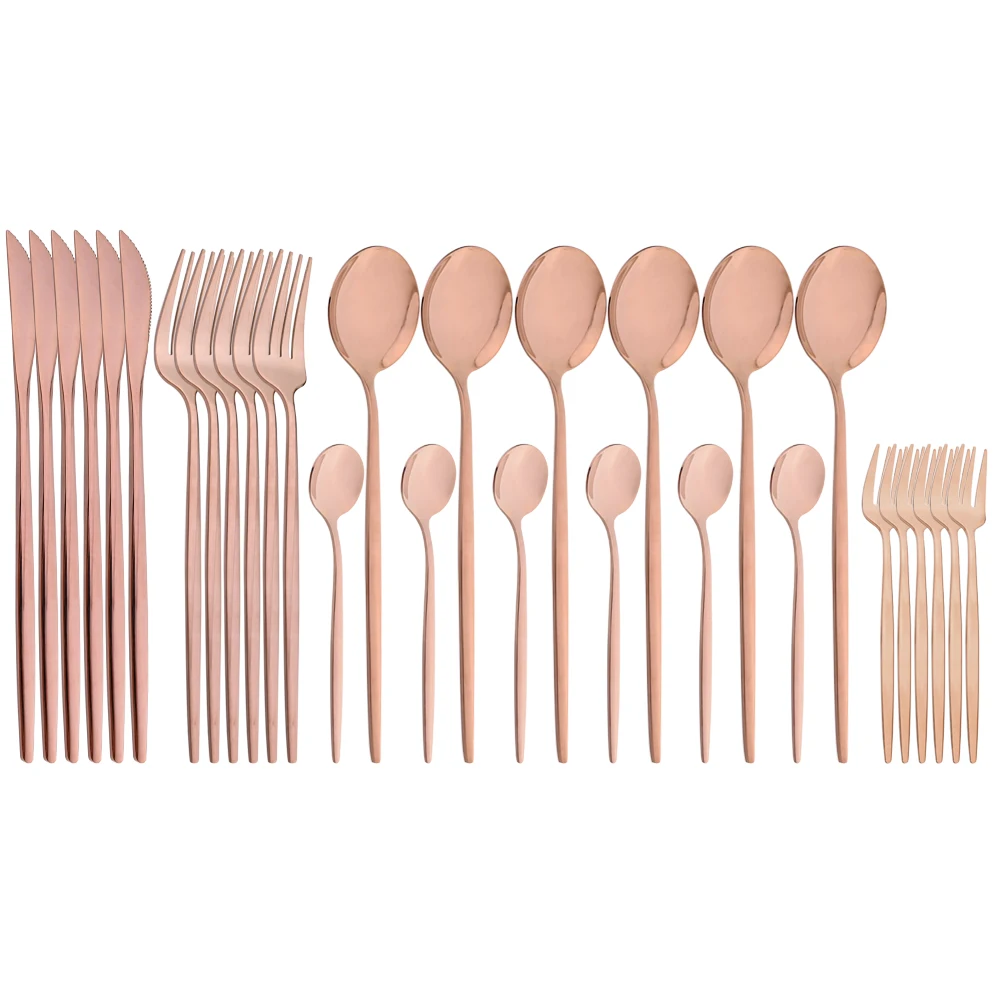 

Rose Tableware 30Pcs Flatware Stainless Steel Cutlery Set Colorful Tableware Set Dinner Fork Spoon Knife Set Gift Dinnerware Set