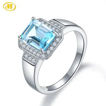 

Hutang Blue Topaz Gemstone Rings for Women Genuine 925 Sterling Silver Rings Romantic Wedding Engagement Fine Elegant Jewelry