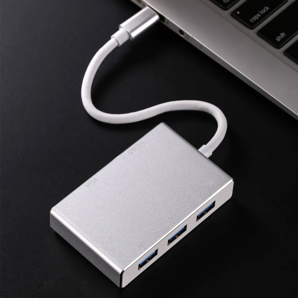 Многофункциональный 5 в 1 USB3.1 type-C концентратор для VGA HDMI USB3.0 адаптер видео конвертер абсолютно и высококачественный
