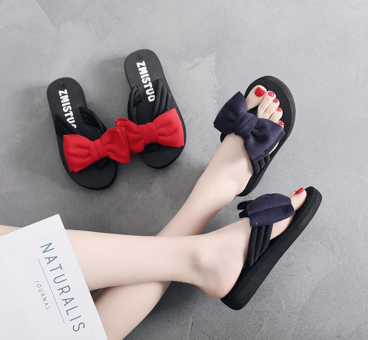 

New Style Slipper Women's Summer Bow Sandals Flip-flops Women's Thick Bottomed Beach Slipper Anti-slip Fashion Outer Wear