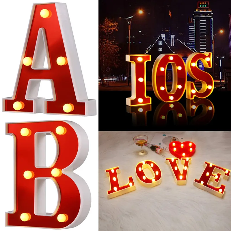  Red Plastic Letter LED Night Light Marquee Sign Alphabet Lights Lamp Home Club Outdoor Indoor Party - 4000134189149