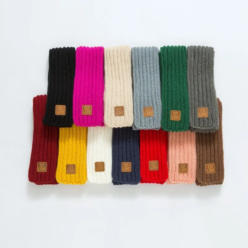 Children Knitted Scarf Solid Color Small Labeling Winter Keep Warm Kids Boys Girls Neck Scarves