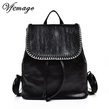 

Vfemage String Women Backpack PU Leather Ladies Backbags School Bags For Teenager Girls Solid Backpack Sac A Dos Mochila 2019