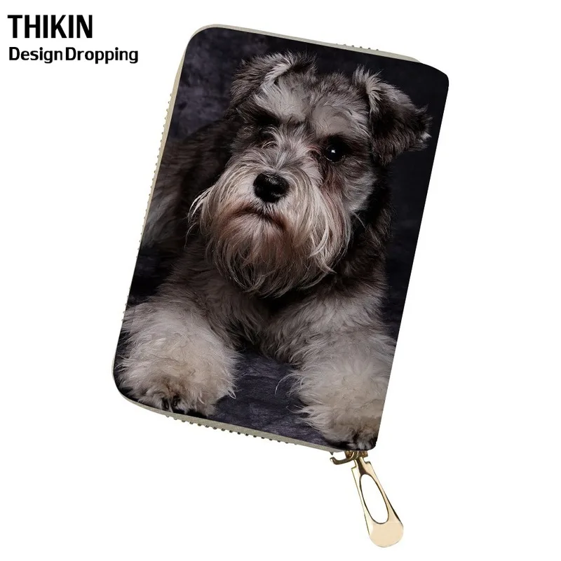 THIKIN Schnauzer Pet 3D печать женский кредитный держатель для карт с рисунком щенка чехол для девочек из искусственной кожи кошелек на молнии для именных карт