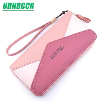 

Geometric Women Clutch Pink Wallets Phone Pocket Purse Card Holder Patchwork Women Long Wallet Lady Fashion Short Coin Burse