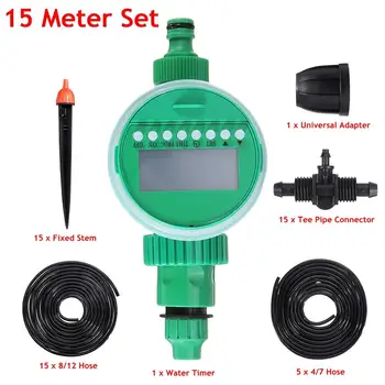

52 Pcs/Set 15m DIY Micro Drip Irrigation System Plant Self Hose Water Controller Timer Automatic Garden Watering Kits