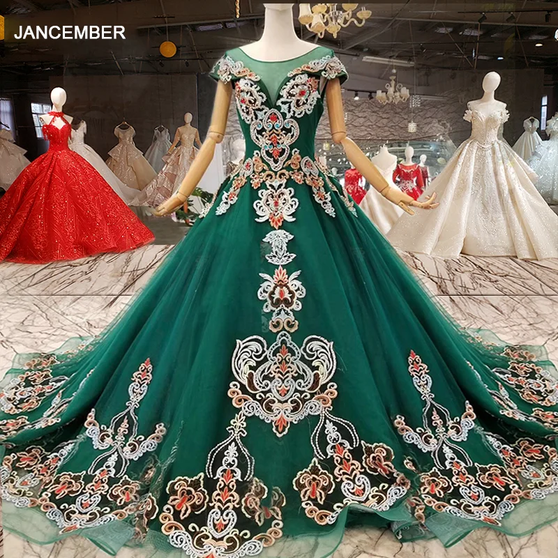 LSS146 зеленое вечернее платье праздничное с круглым вырезом и рукавами крылышками