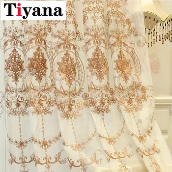 

Tiyana Luxury Embroidered Sheer Tulle Curtains for Living room Bedroom Europe Window Screening Curtains Blinds Drapes M211Y