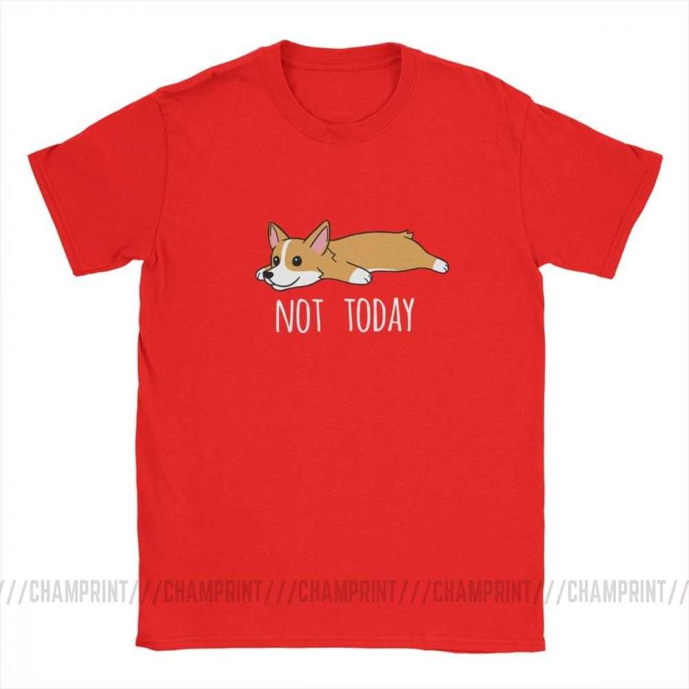 Мужские Забавные футболки с принтом "Not Today Corgi Dog", новинка, круглый вырез, короткий рукав, одежда из чистого хлопка, футболки с принтом размера плюс - Цвет: Красный