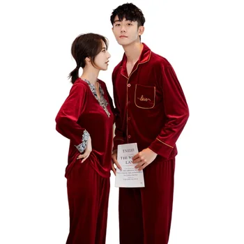 

Velour Couple Pajamas Set Winter New 2PCS Sleepwear Long Sleeve Pyjamas Suit Lovers Velvet Sleep Set Loose Home Clothing