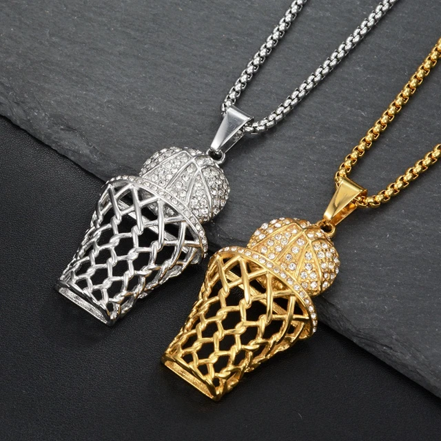 1pc Silver-color Alloy Basketball Hoop & Net Design Pendant With Rhinestone  Decor Sports Trendy Necklace