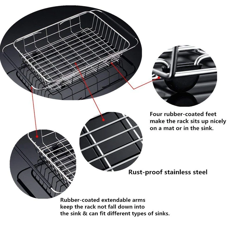 Dish Rack Over Sink, Adjustable Arms Holder Utensil Drainer Functional Drying Organizer for Vegetable and Fruit,Kitchen organi