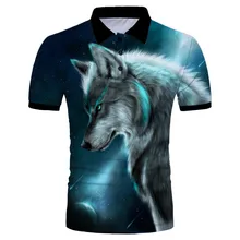 Крутая футболка-поло с 3D принтом звезды волка Азиатский размер