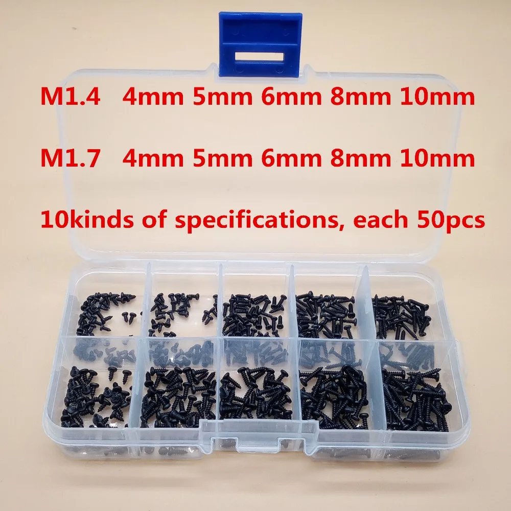 Microparafusos de Cabeça Arredondada M1.4 M1.7 Kit de Parafusos de Madeira Pequenos Eletrônicos 500 Peças