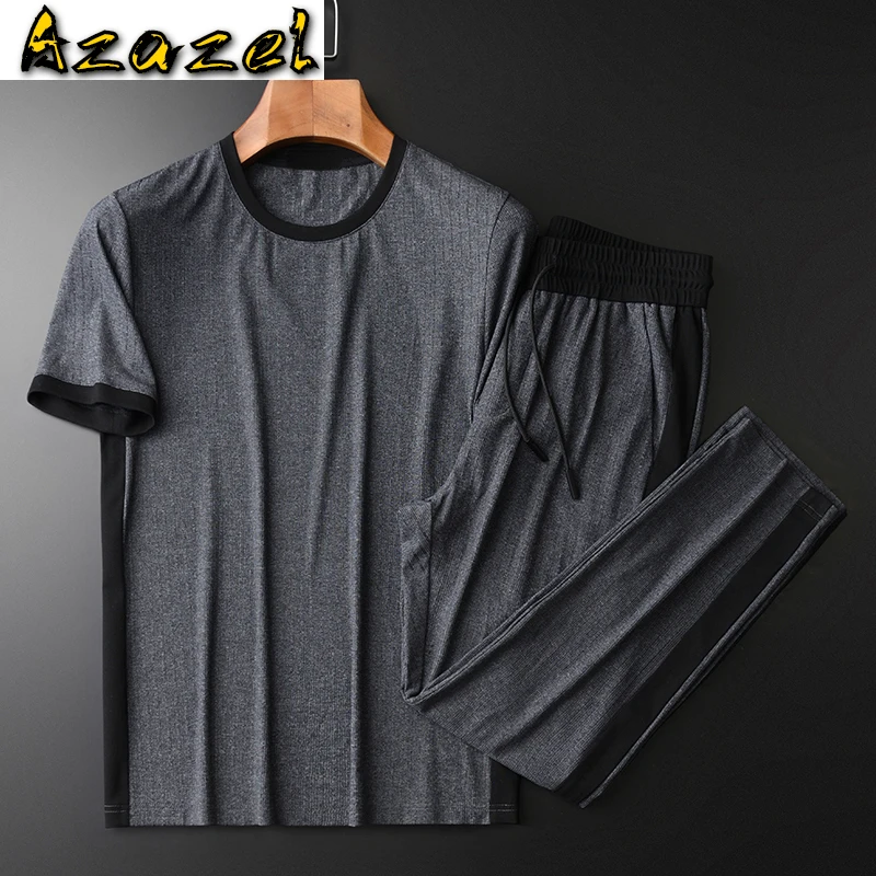 

Azazel Summer Male Tracksuit (t-shirt+pants) Luxury Short Sleeve Patchwork Design Man Sets Plus Size 4xl Slim Sport Mens Suit