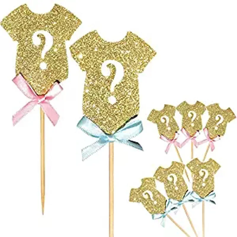 He Or She Gender Reveal Cake Topper Party Decoration Suppliers Girl Boy Bow Clothes Cupcake For Baby Shower Decor |