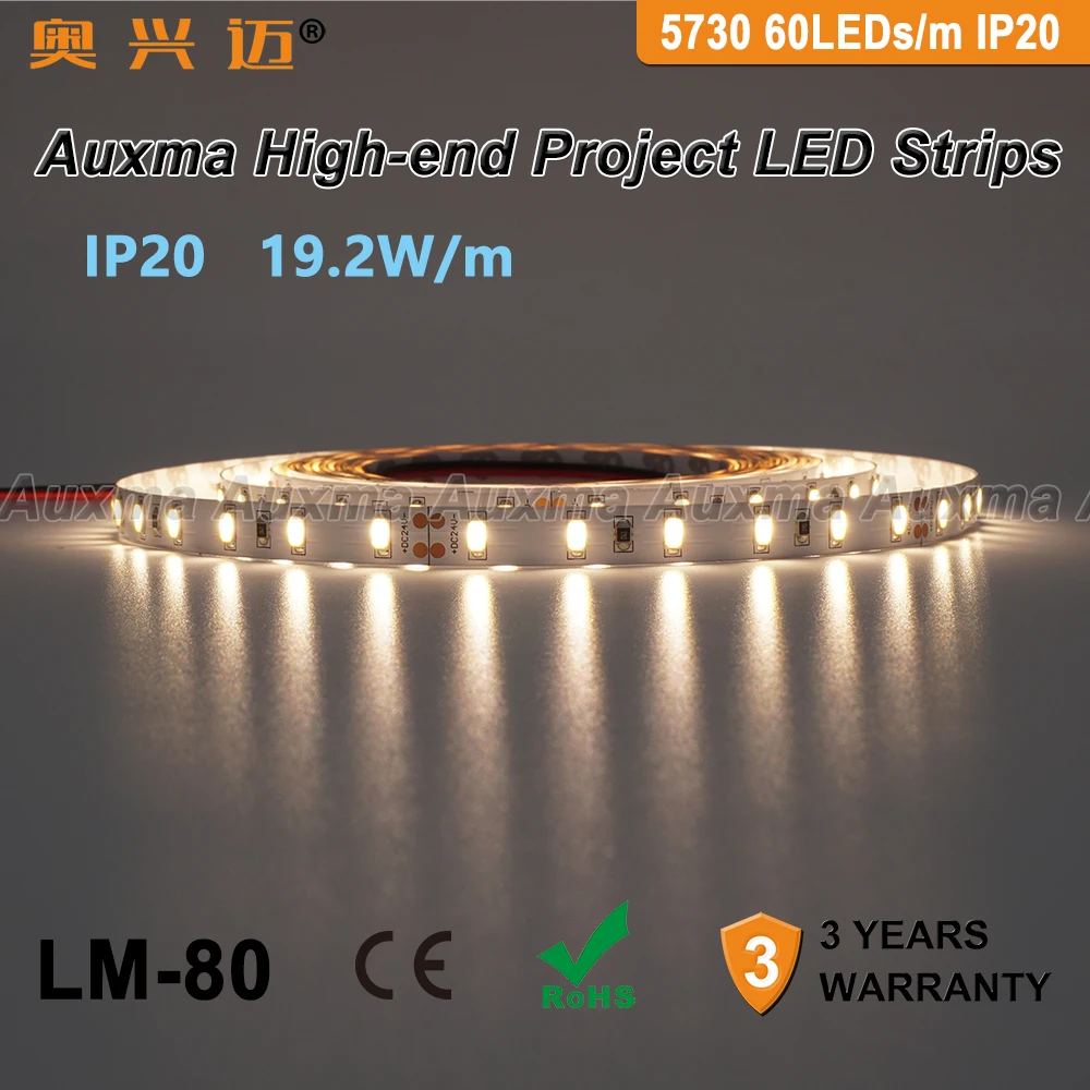 5730 60 Светодиодный s/m Светодиодная лента, 19,2 Вт/м CRI80 IP20, DC12V/24 V, 300 светодиодный s/Reel, 5 m/Reel, не водонепроницаемый для внутренней гостиной