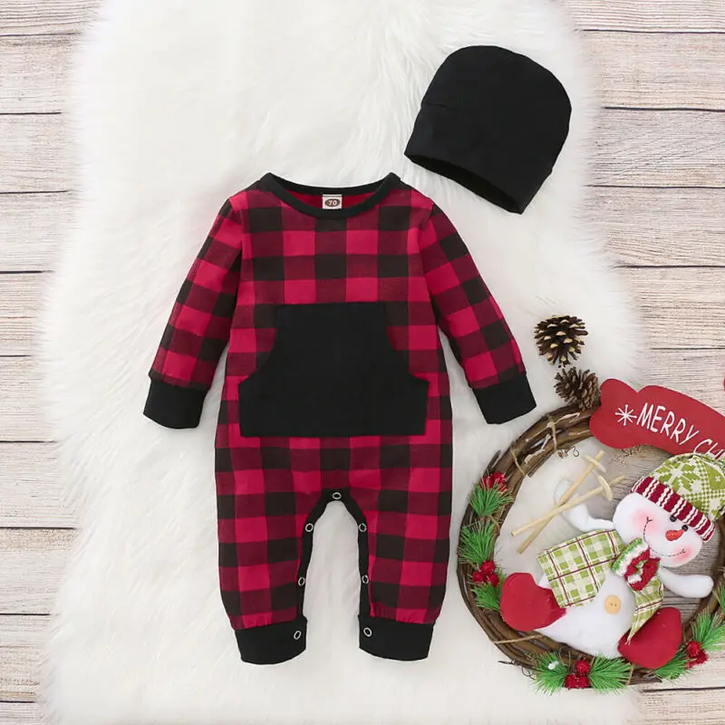 Осенне-зимний комбинезон в клетку с надписью My 1st Christmas для маленьких мальчиков и