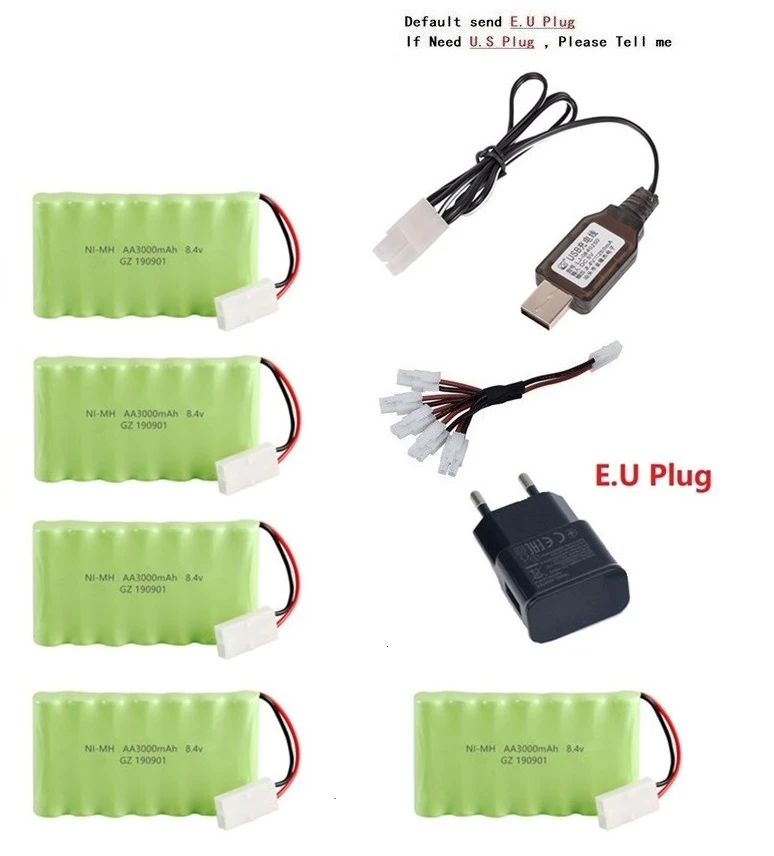 Silver Модель M) Ni-MH 8,4 v 3000mah батарея+ 8,4 v зарядное устройство для Rc игрушечного автомобиля танка поезд Робот Лодка пистолет AA 8,4 v перезаряжаемый аккумулятор - Цвет: Silver