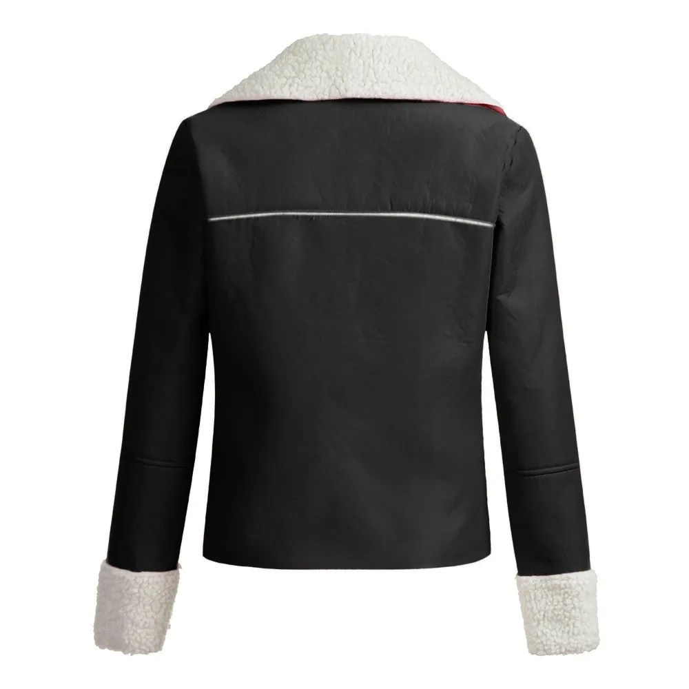 Womail, женские пальто с отворотом, замша, кожа, пряжка, крутая куртка пилота, искусственная овечья шерсть, мотоциклетные куртки, пальто для женщин Abrigo S-XL