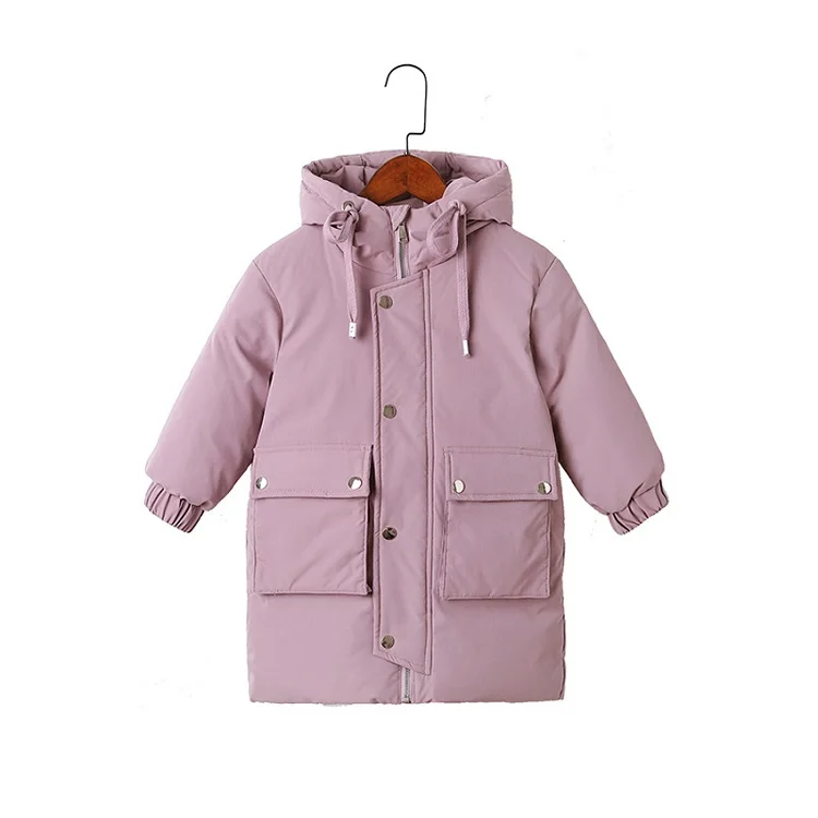 Зимний пуховик для девочек и мальчиков, белые пуховые пальто с капюшоном, уличная теплая Длинная ветровка, детская верхняя одежда - Цвет: J123-Purple