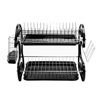 

Multifunctional Dual Layers Bowls & Dishes & Chopsticks & Spoons Collection Shelf Dish Drainer Black JS22