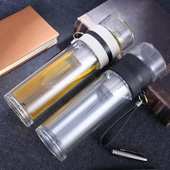 

500ML Anti-Scalding Glass Water Bottles For Dink Tea With Infuser Double Wall Bottle For Water Portable Outdoor Travel Tea Mug