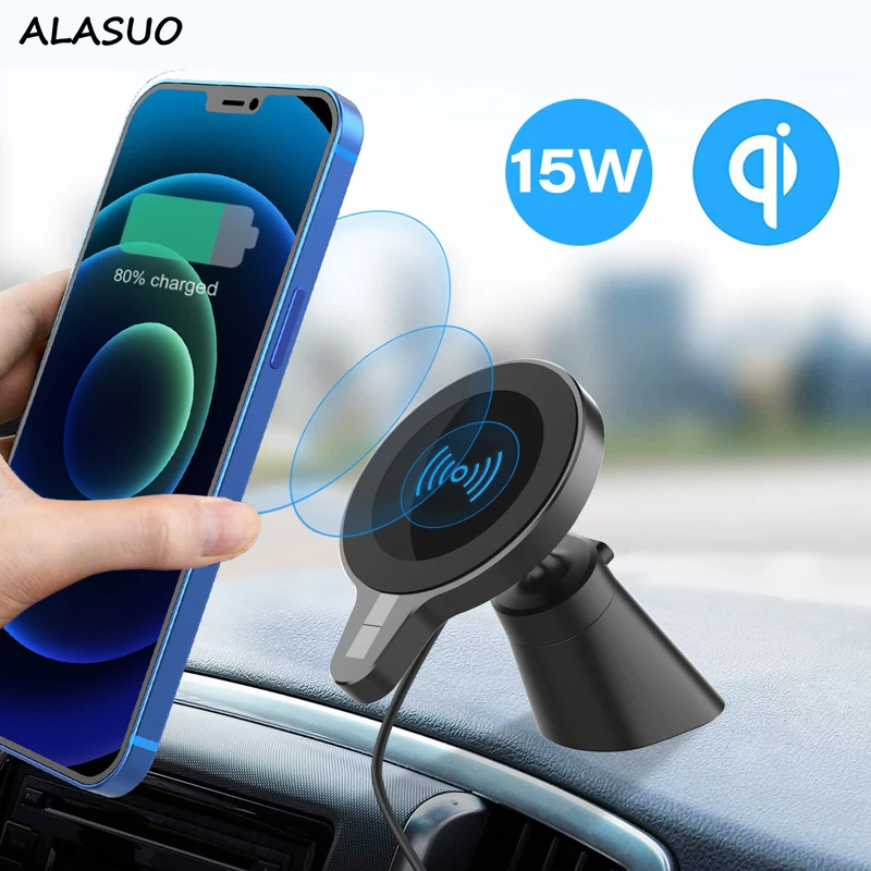 Magnetic Qi Wireless Car Charger Mount For iPhone 12 Pro Max Mini Magsafing 15W Fast Charging Air Vent Phone Holder Stand 2 In 1