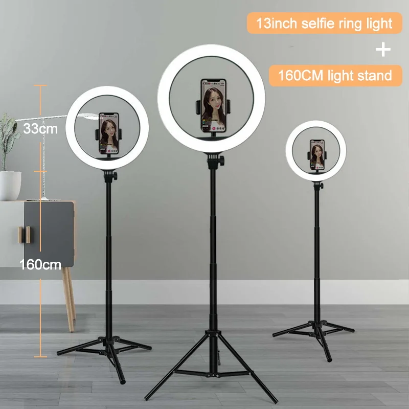 

13 inch 33CM Selfie LED Ring Light with 1.6m Tripod Stand for TikTok Live Streaming Makeup YouTube Video Photography Lighting