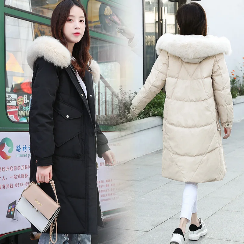 

Down Jacket Women's 2019 New Style Mid-length Korean-style Fashion Mid-length over-the-Knee Large Fur Collar Thick Winter Coat