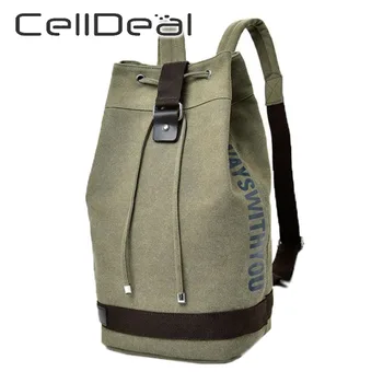 

1 Pcs Men's Military Tactical Canvas Backpack Multifunctional Army Green Bucket Bag Fashion Solid Color Large Capacity Travel