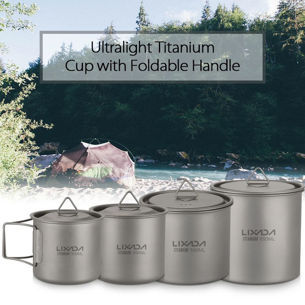 Outdoor Lightweight Titanium Water Cup Mug Flatware Set Folding Spork Spoon Tableware Cookware Dinner for Travel Camping | Спорт и