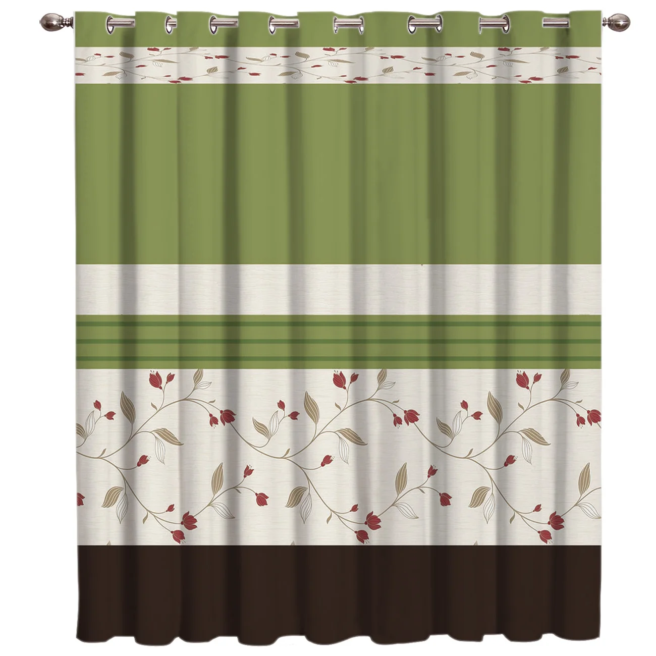 Rideaux Vintage Motif Floral Vert - 45x55 Pouces Chaque Panneau - UK