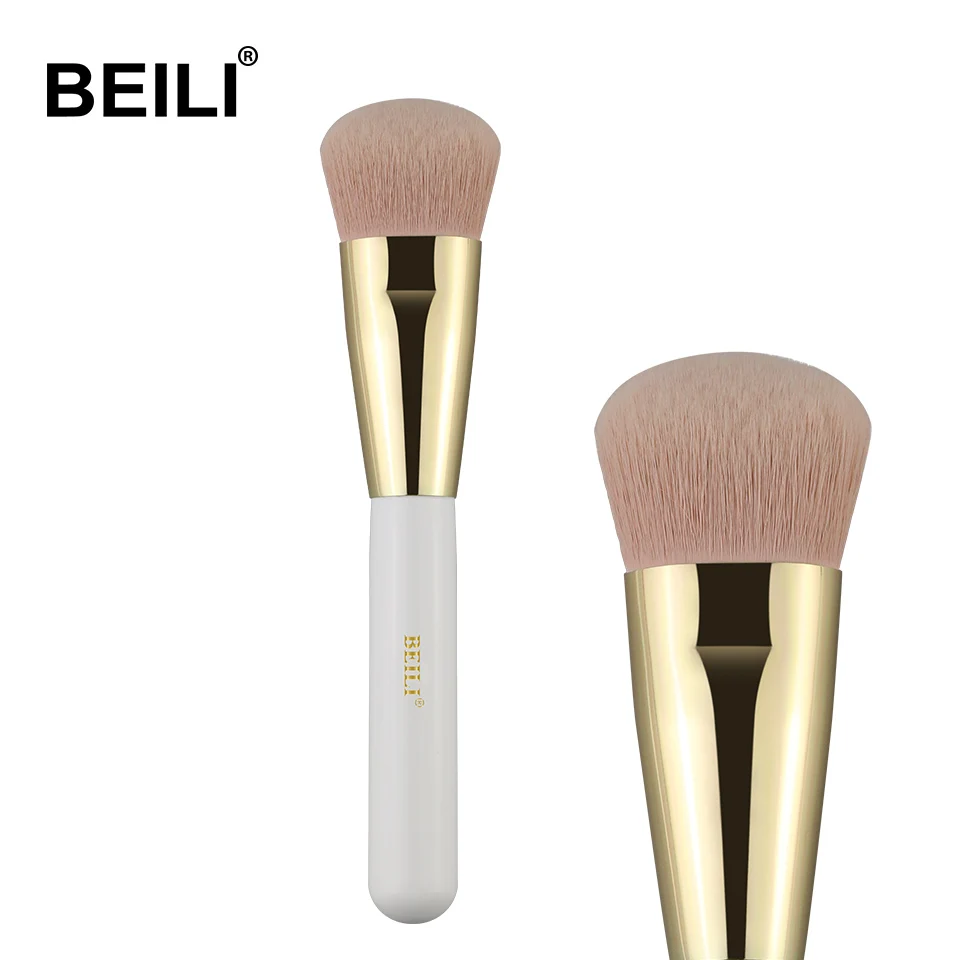 BEILI 1 piece Pearl White Makeup brush Nano wool fiber Hair Flat Foundation powder brush Handle golden ferrule - Handle Color: WP95