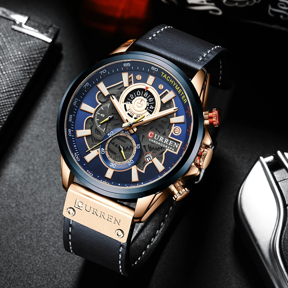CURREN Fashion Male Watches Strap Sport Chronograph Wristwatch Creative Design Multifunctional Quartz Clock relogio masculino 6