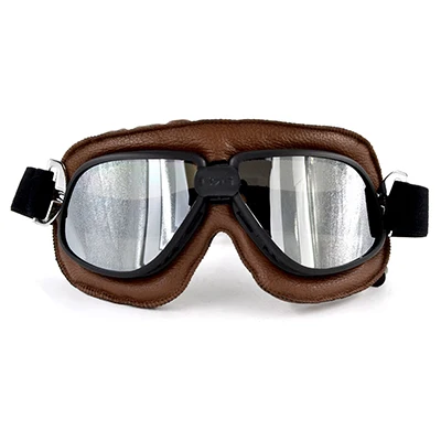 JAER мотоциклетные очки винтажный шлем Googles очки винтажные Dirt Bike Кафе Racer лыжные кожаные мото стимпанк очки - Цвет: Silver Lens