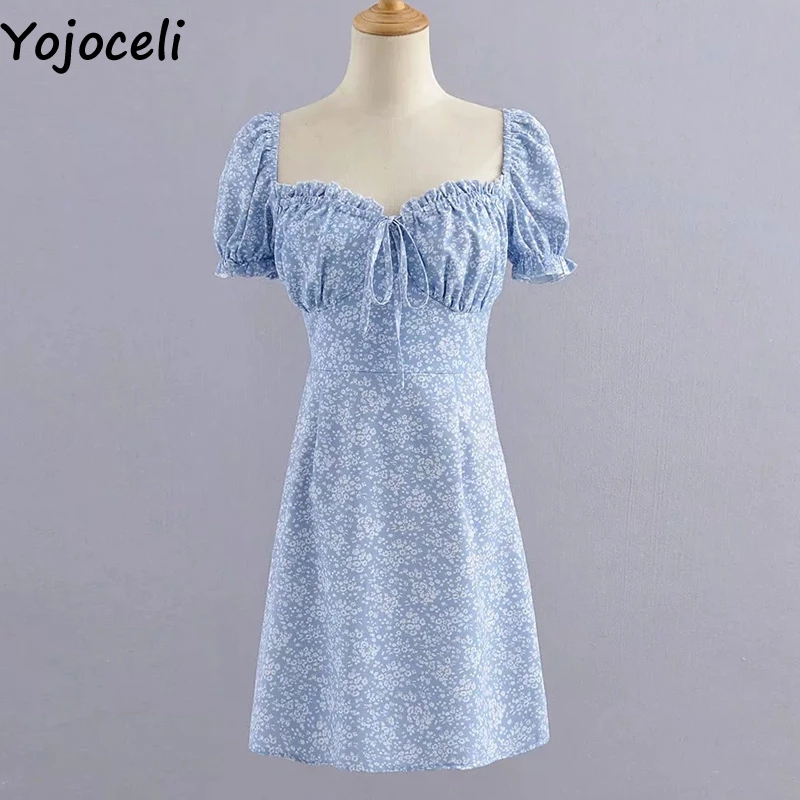 Yojoceli Элегантное короткое платье с цветочным рисунком для фитнеса, женское летнее Элегантное повседневное пляжное платье, женское милое мини Повседневное платье vestidos