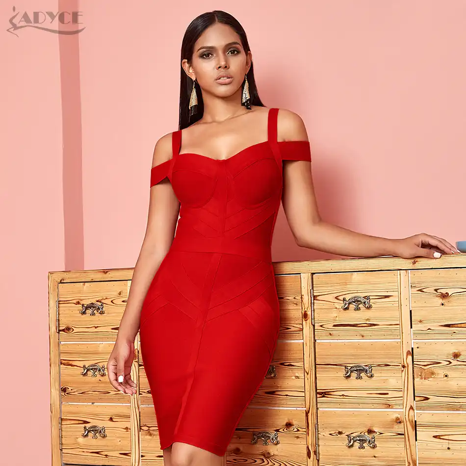 red bodycon dress off the shoulder