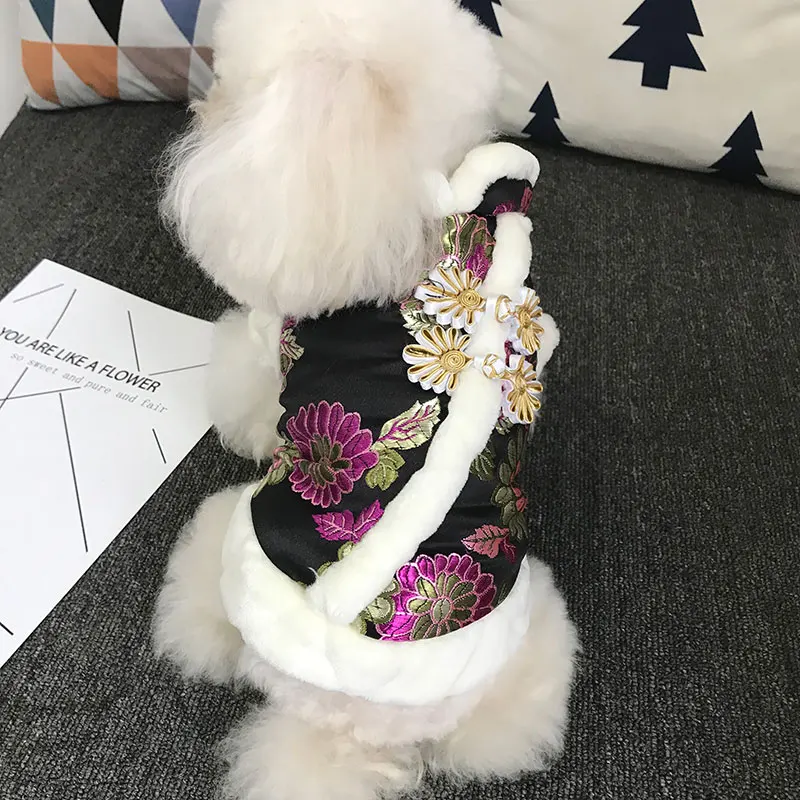 Одежда для собак, зимний китайский новогодний костюм для собак, чонсам, куртка, комбинезон, мопс, французский бульдог, одежда для собак, костюм - Цвет: Black Coat