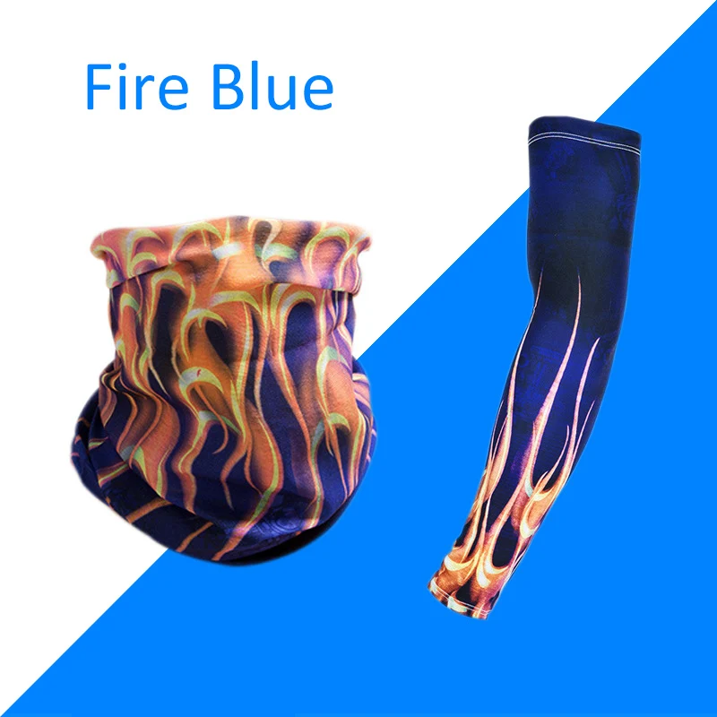 Fire-Blue-L 1Set Summer Mouth Face Mask Ice Cool Sleeve Unisex Mask Letter Print Fashion Sleeve Mask Outdoor Sunshine Avoider Face Cover - Цвет: Fire-Blue-L
