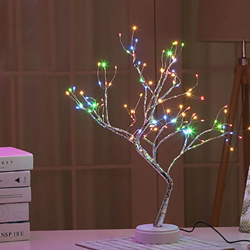 2(108 lights) Рождественский светодиодный USB 3D Настольный светильник, медный провод, Рождественская огненная елка, ночной Светильник для дома, отдыха, спальни, внутреннего декора детской комнаты, бара - Испускаемый цвет: 2(108 lights)