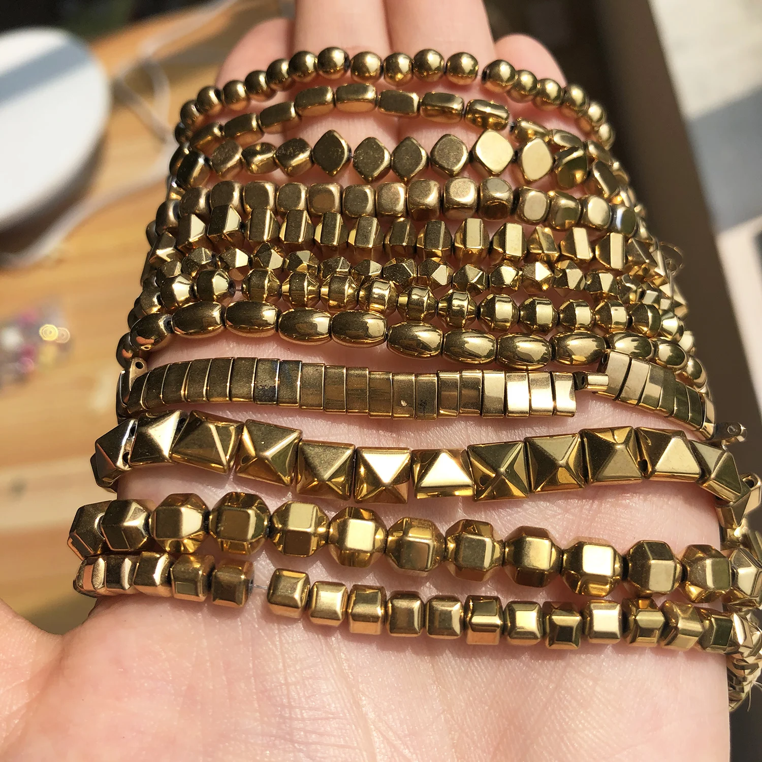 AAA+ Color Retention Gold Plated Natural Hematite Beads Round Cube Cylinder Loose Rondelle Beads For Jewelry Making DIY Bracelet