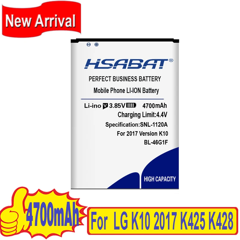 Аккумулятор HSABAT для LG K10 100% мАч 4700 K428 K430H K20 Plus TP260 с номером отслеживания|battery for|battery