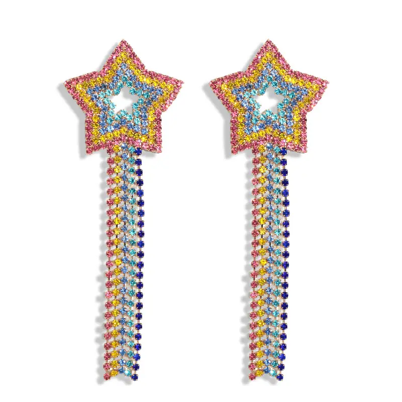 Flatfoosie Boho, женские серьги с кристаллами, сердце, круглая звезда, длинные висячие серьги с кисточками, свадебные серьги, Brincos, ювелирное изделие - Окраска металла: 7306