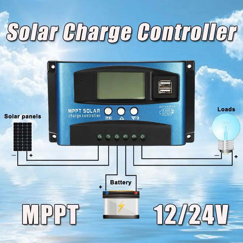 100A Mppt Контроллер заряда для фотоэлектрических систем Dual Usb ЖК Дисплей 12V 24V авто светодиодный фонарь на солнечной батарее Панель Зарядное устройство регулятор с нагрузкой