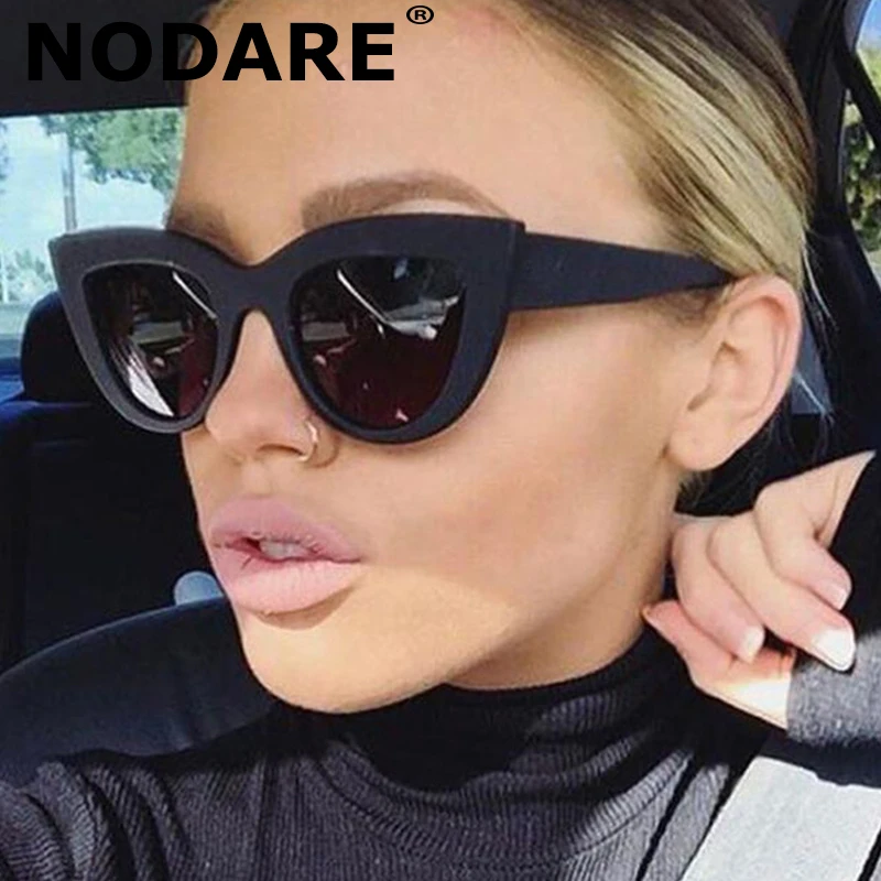 NODARE Новые Кошачий глаз женские солнцезащитные очки Тонированные цветные линзы женские Винтажные Солнцезащитные очки без оправы черные брендовые дизайнерские