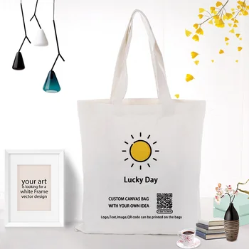 

Advertising Promotion Canvas Tote Bag Daily Use Text DIY Custom Print Logo Eco Reusable Recycled Shopping Bags Washable Handbag