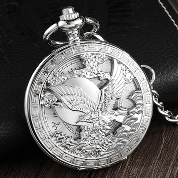 Full Silver Eagle Steampunk Luxury Mechanical Pocket Watch Men Vintage Hollow Skeleton Watch Fob Clock Male Unisex Watch