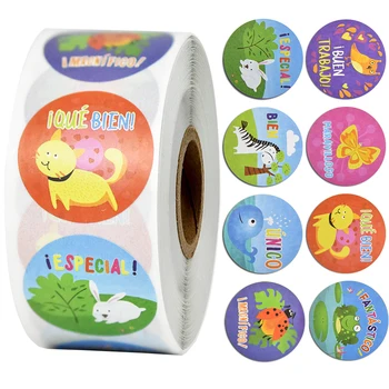 

500pcs/roll Spain language Cartoon animals Stickers Waterproof funny reward Sticker "Good" for Girls Boys Kids Children Gifts